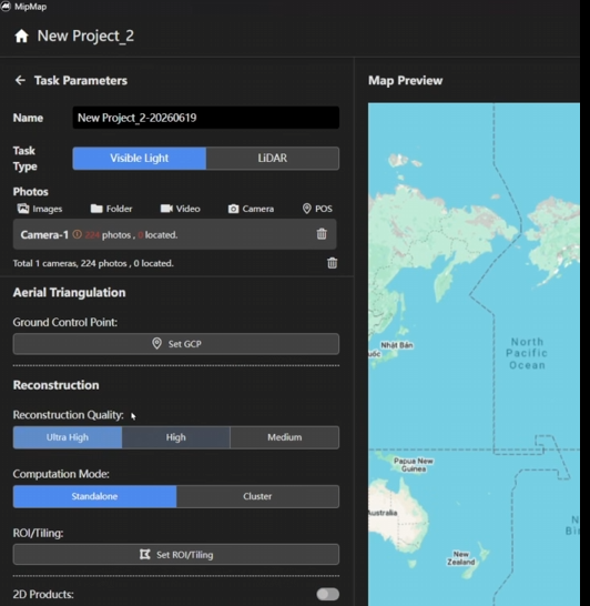MipMap Desktop interface showing reconstruction quality