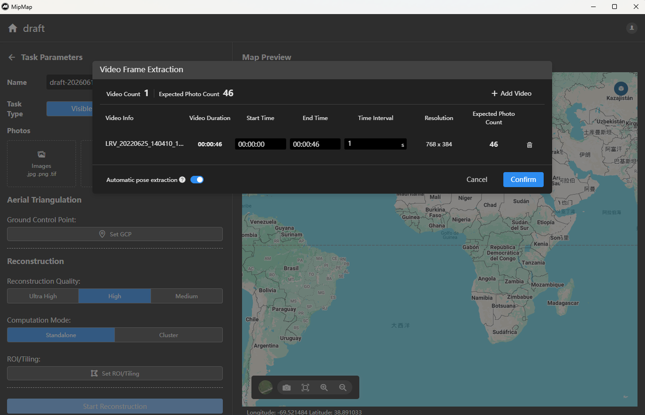 MipMap interface showing the video frame extraction